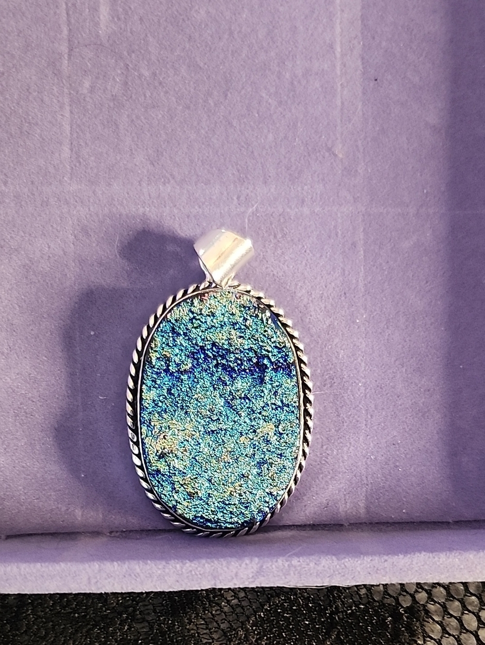 Druzy Oval Blue Pendant Necklace - Sterling-Style Setting